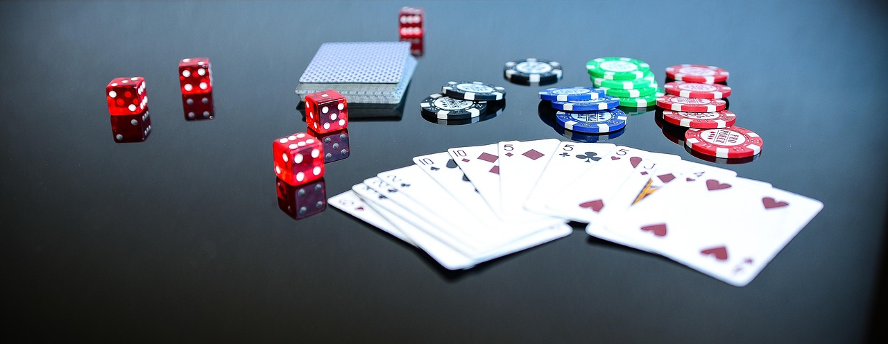 Craps table with chips and dice — full casino layout