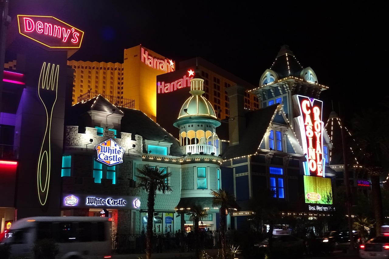 The Las Vegas Strip at night — Ungar's primary blackjack hunting grounds in the 1980s